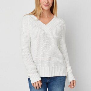 A.n.a Womens V Neck Long Sleeve Pullover Sweater, Size XXL White